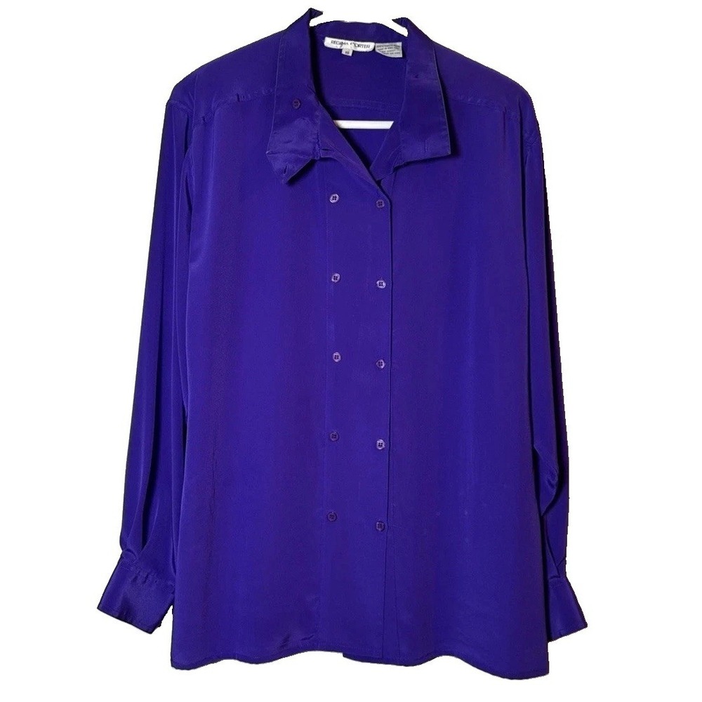 Vintage Regina Porter Secretary Blouse Women's 10 Purple Button Front 1980s